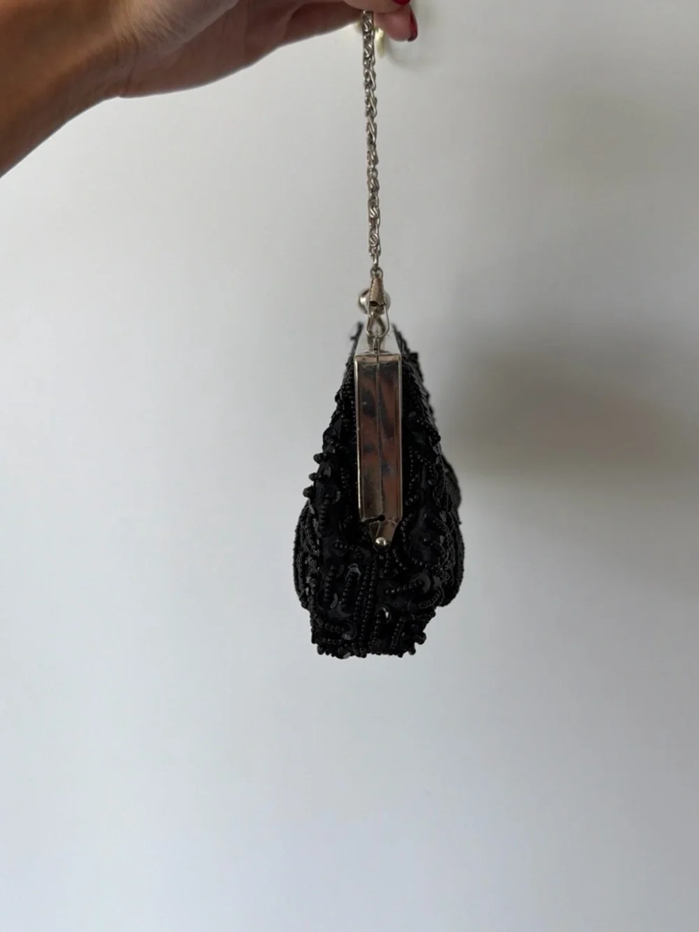 Vintage Noir Beaded Baguette Bag | Hand-Beaded Art Deco Evening Purse